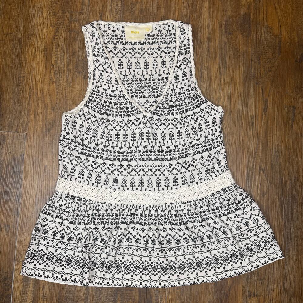 Maeve by Anthropologie SMALL Embroidered Eyelet peplum sleeveless top boho tunic